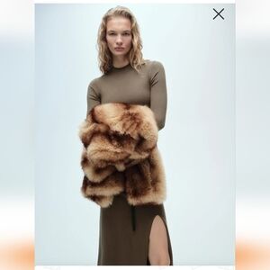 Mango Side Slit Knit Dress Khaki